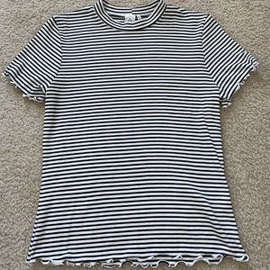 black and white stripe top with lettuce hem